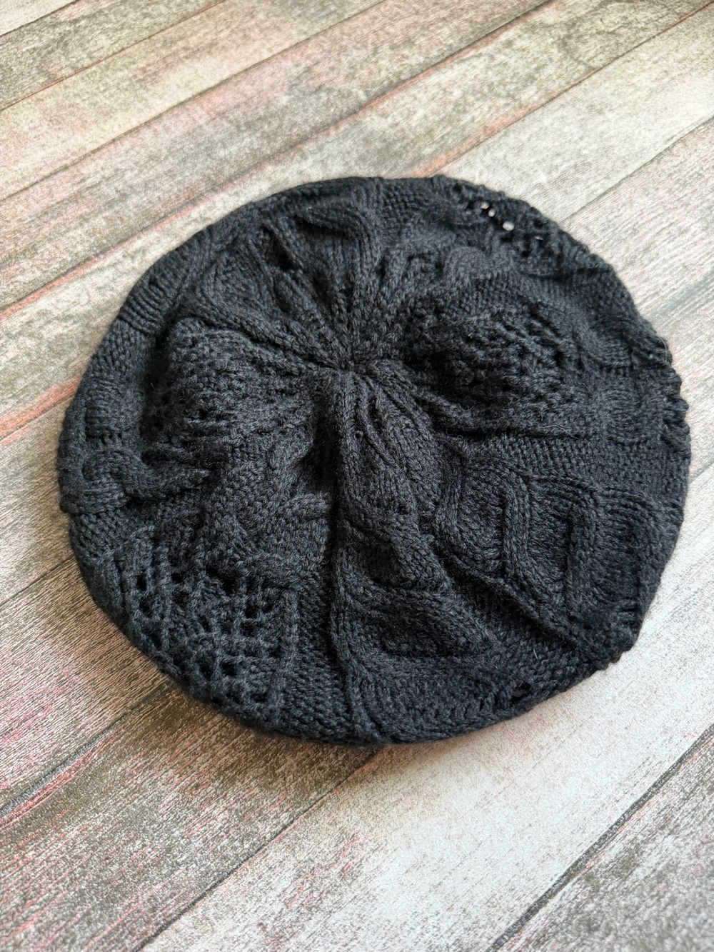 Black Knit Beret for Women - Classic Cable Design